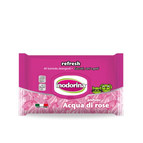 Inodorina Salviette Detergenti Acqua di Rose - 40 Pezzi per Cani e Gatti, Profumate e Idratanti