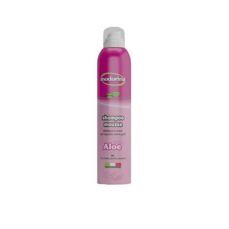 Inodorina Shampoo Mousse Aloe 300 ml - Igiene Quotidiana per Cani e Gatti, Senza Acqua, Formulazione Emolliente