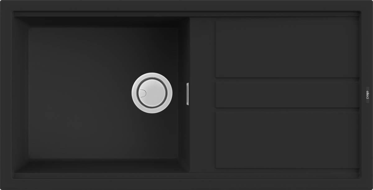 Elleci Best 480 Lavello Montato su Piano Rettangolare in Keratek Plus Nero, 1 Vasca con Gocciolatoio, Dimensioni 100x51 cm