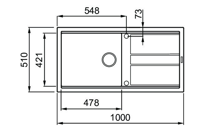 Elleci Best 480 Lavello Montato su Piano Rettangolare in Keratek Plus Nero, 1 Vasca con Gocciolatoio, Dimensioni 100x51 cm