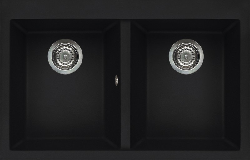 Elleci Quadra 350 Lavello montato su piano Rettangolare in Keratek Plus, 2 vasche, Nero, 79x50 cm