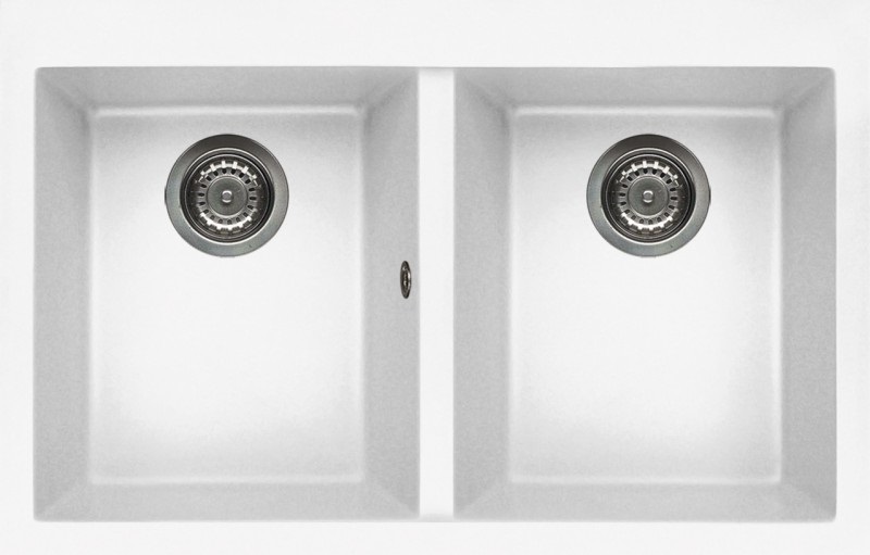 Elleci Quadra 350 Lavello da Incasso 2 Vasche 79x50 cm in Keratek Plus Bianco