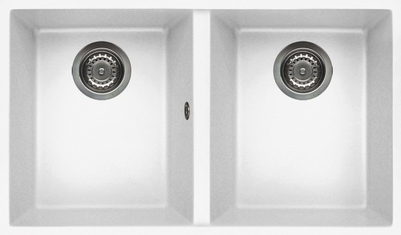 Elleci Quadra 350 Sottotop - Lavello Sottopiano Rettangolare 2 Vasche in Keratek Plus Bianco 760 x 435 mm