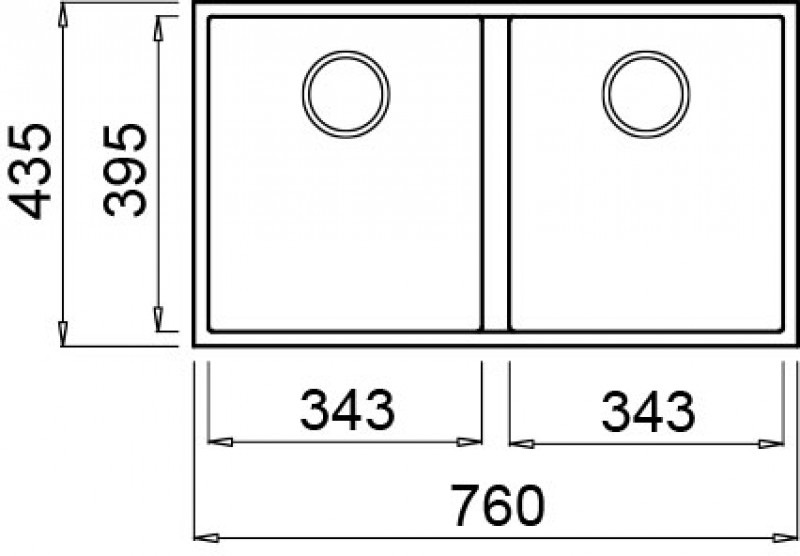 Elleci Quadra 350 Sottotop - Lavello Sottopiano Rettangolare 2 Vasche in Keratek Plus Bianco 760 x 435 mm