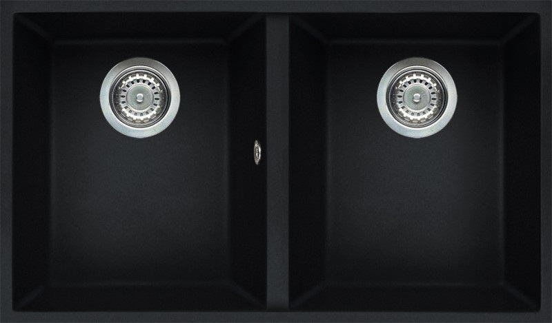 Elleci Quadra 350 Sottotop - Lavello Sottopiano Rettangolare 2 Ciotole in Keratek Plus Nero, Dimensioni 760x435 mm