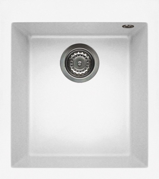 Elleci Quadra 100 Lavello da Incasso 1 Vasca 41 x 50 cm in Keratek Plus Bianco con Sifone Salvaspazio e Accessori Inclusi