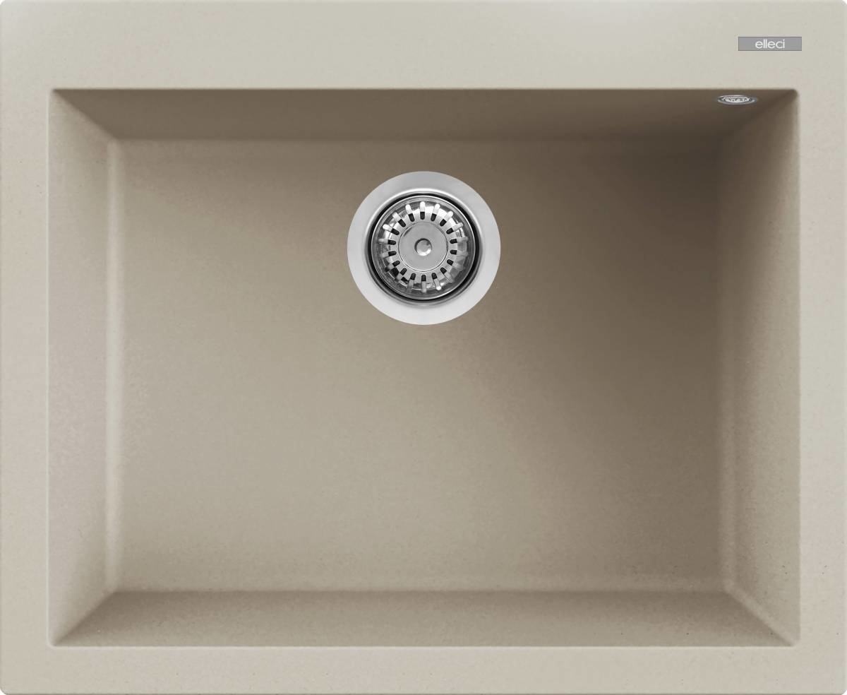 Elleci Quadra 110 Lavello Montato su Piano Rettangolare in Keratek Plus Champagne - 1 Vasca, Dimensioni 61x50 cm