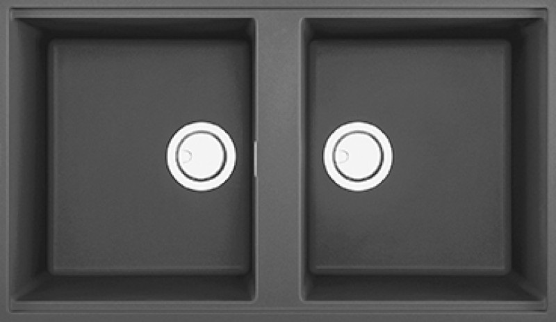 Elleci Best 450 Sottotop Lavello Sottopiano 2 Vasche Rettangolare in Keratek Plus Grigio Scuro 836x488 mm
