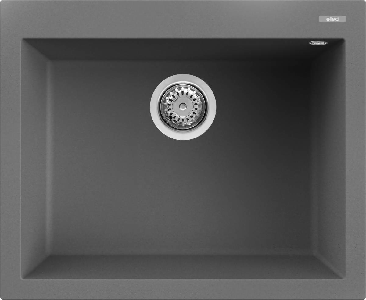 Elleci Quadra 110 Lavello Montato su Piano Rettangolare in Keratek Plus Grigio Scuro - 1 Vasca 61x50 cm