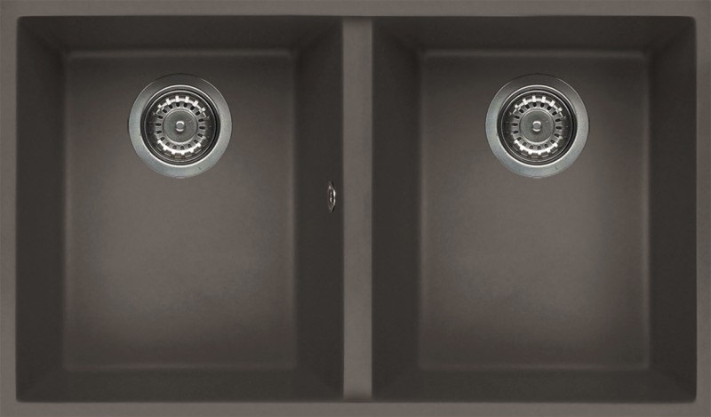 Elleci Lavello Quadra 350 Sottotop 76x43,5 cm 2 Vasche in Keratek Plus Grigio Dove Grey