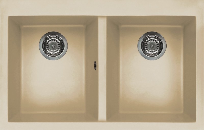 Elleci Quadra 350 Lavello montato su piano Rettangolare in Keratek Plus Champagne, 2 Vasche, 79x50 cm