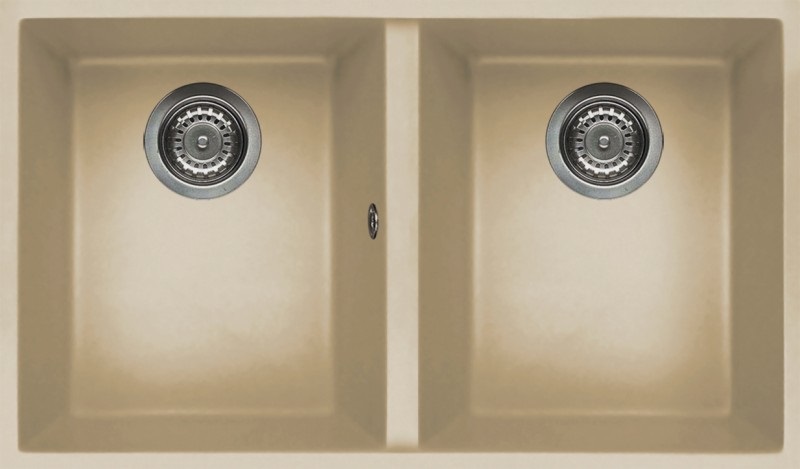 Elleci Quadra 350 Sottotop - Lavello Sottopiano Rettangolare 76x43,5 cm in Keratek Plus Champagne con 2 Vasche
