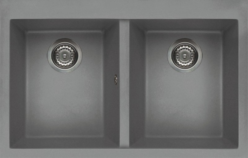 Elleci Quadra 350 Lavello da Incasso 2 Vasche 79x50 cm in Keratek Plus Grigio Chiaro - Collezione Quadra Standard