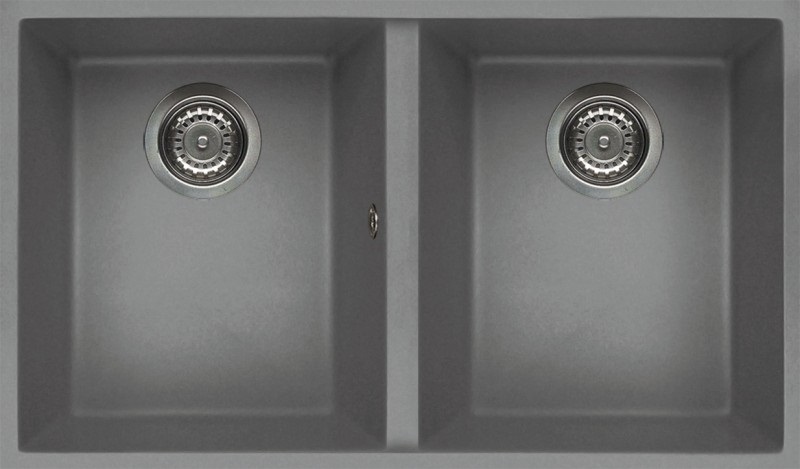 Elleci Quadra 350 Sottotop Lavello da Incasso 2 Vasche 76 x 43,5 cm Keratek Plus Grigio Light Grey