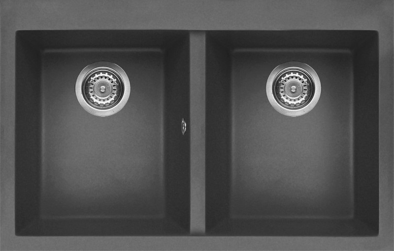 Elleci Quadra 350 Lavello Montato su Piano Rettangolare in Keratek Plus, 2 Vasche, Grigio Scuro, 79x50 cm