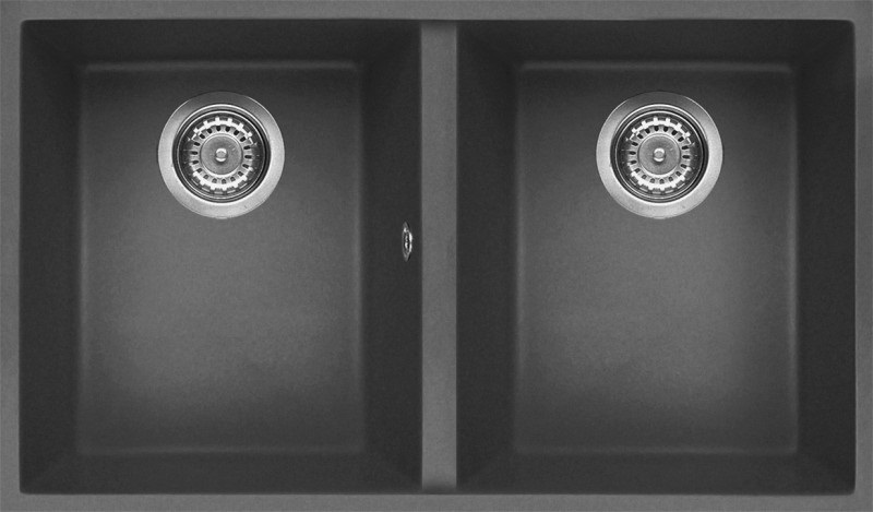 Elleci Quadra 350 Sottotop - Lavello Sottopiano Rettangolare 76x43,5 cm in Keratek Plus Grigio Scuro con 2 Vasche