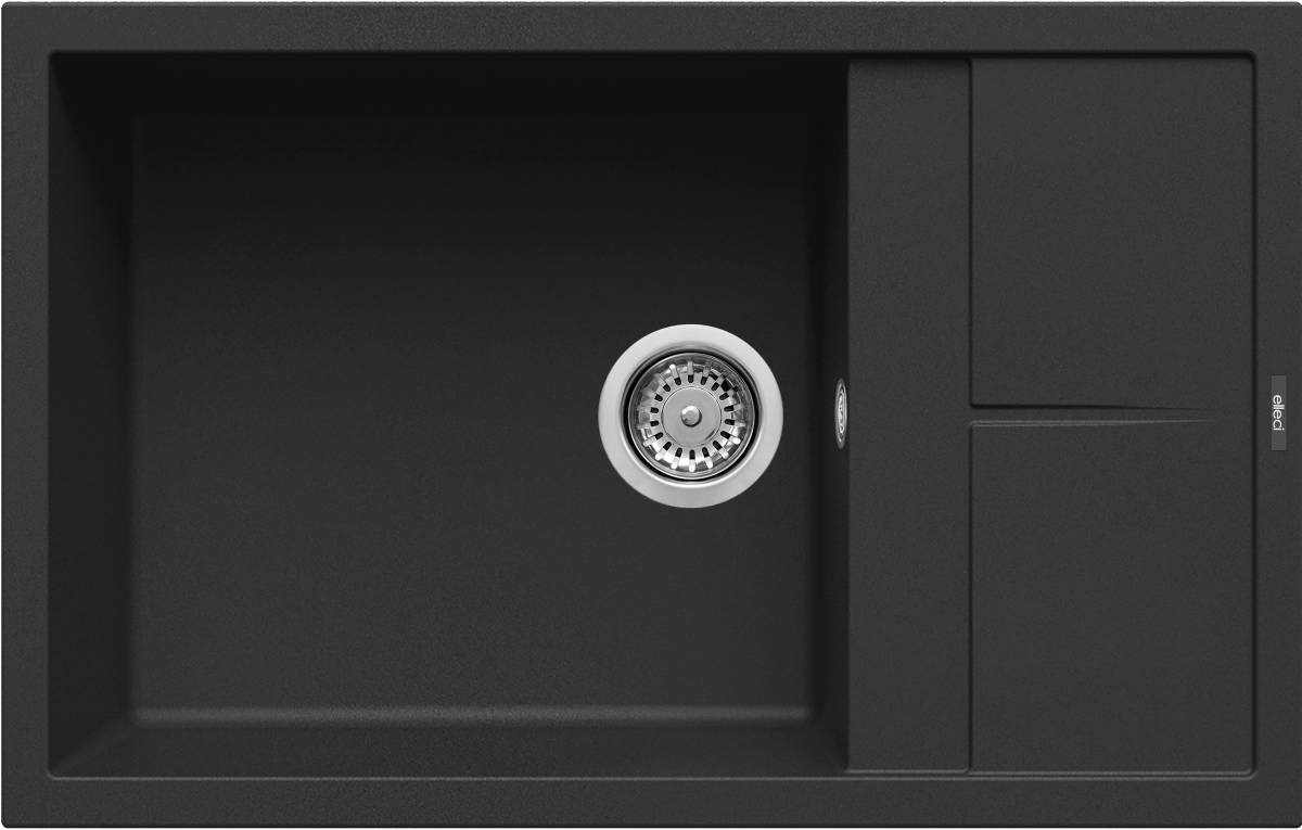 Elleci Unico 310 Lavello Montato su Piano Rettangolare 1 Vasca con Gocciolatoio Reversibile in Keratek Plus Nero - 78x50 cm