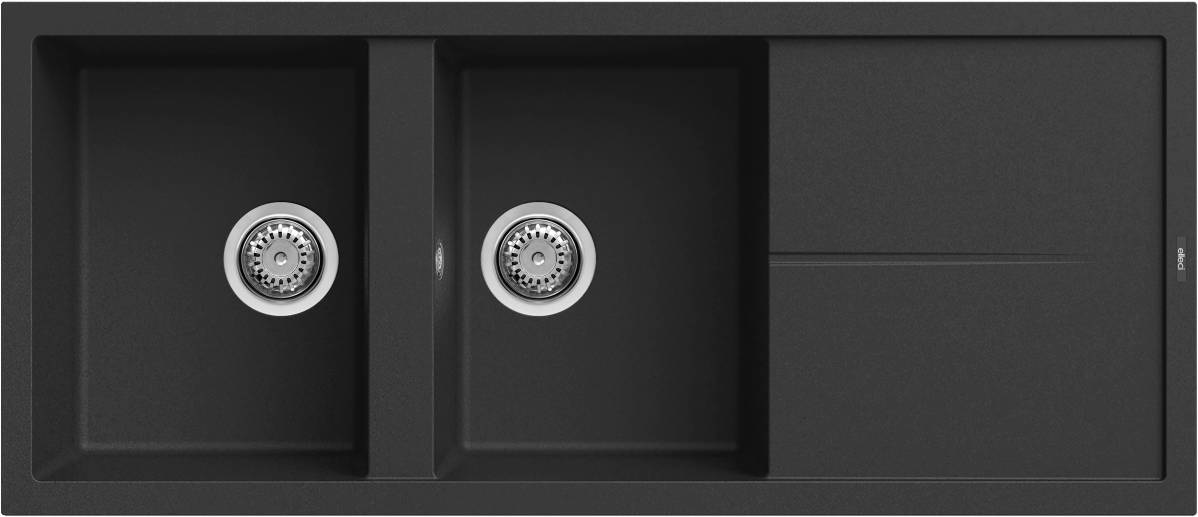 Elleci Unico 500 Lavello 2 Vasche con Gocciolatoio Reversibile in Keratek Plus Nero - 116x50 cm