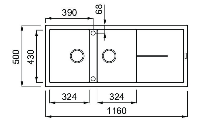 Elleci Unico 500 Lavello 2 Vasche con Gocciolatoio Reversibile in Keratek Plus Nero - 116x50 cm