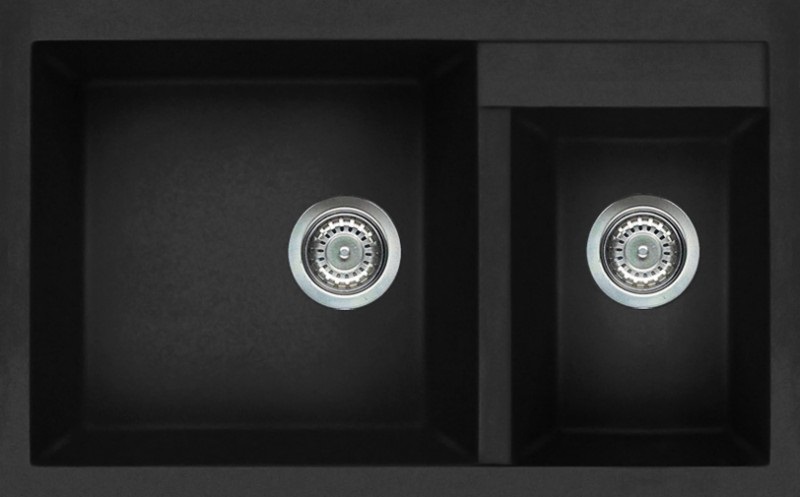 Elleci Quadra 440 Lavello Montato su Piano Rettangolare in Granitek Nero con 2 Vasche - Dimensioni 815x500 mm