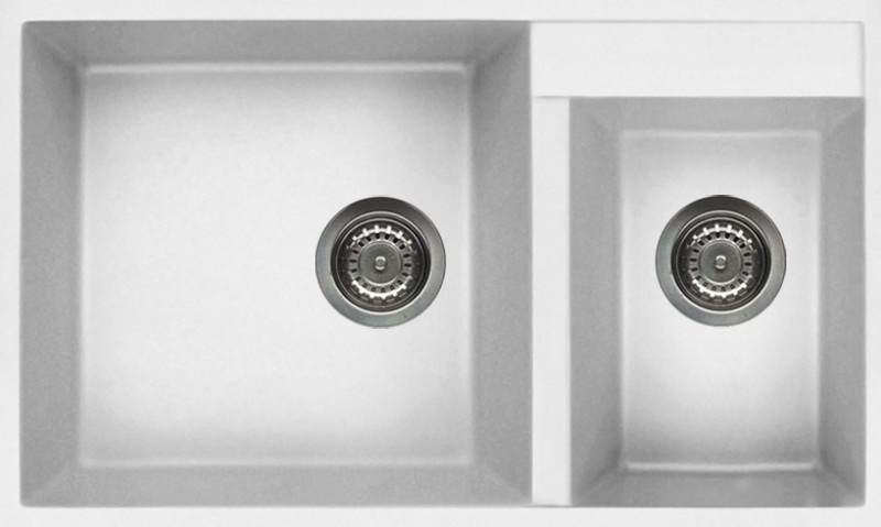 Elleci Quadra 440 Lavello Sottopiano Rettangolare in Granitek Bianco con 2 Vasche - LGQ44068BSO