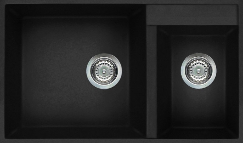 Elleci Quadra 440 G40 Lavello Montato su Piano Rettangolare in Granitek Nero con 2 Vasche