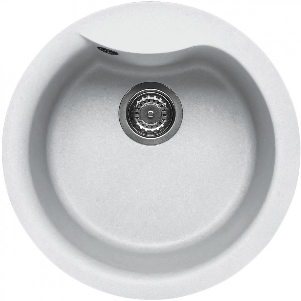 Elleci Ego Round Lavello Circolare 1 Vasca Montato su Piano in Granitek Bianco - Diametro 485 mm