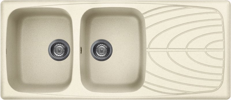 Elleci Master 500 Lavello ad Incasso Rettangolare in Granitek Bianco Antico con 2 Vasche e Gocciolatoio Reversibile