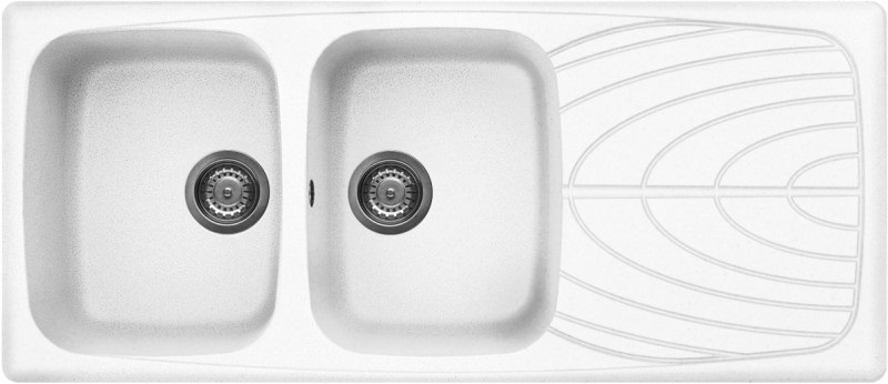 Elleci Master 500 Lavello Montato su Piano Rettangolare in Granitek Bianco con 2 Vasche e Gocciolatoio Reversibile - Dimensioni 116x50 cm