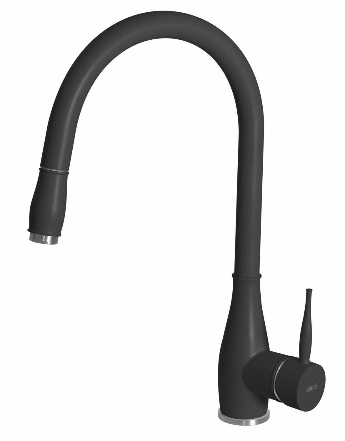 Elleci Neva Miscelatore Monocomando Cucina con Doccetta Estraibile, Canna Girevole, Granitek Nero, Dimensioni 20x38 cm