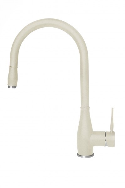 Elleci Neva G62 Miscelatore Cucina Monocomando in Granitek Bianco Antico con Doccetta Estraibile e Canna Girevole