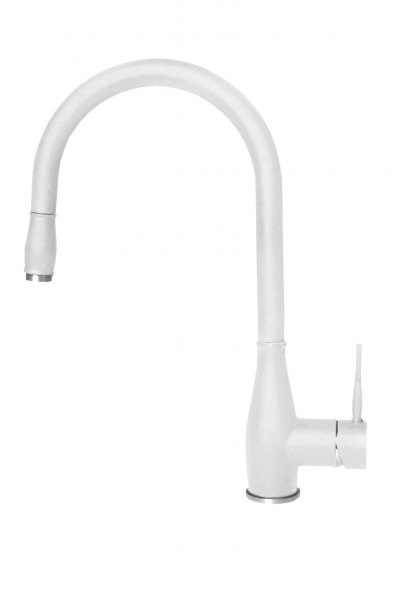 Elleci Neva Miscelatore Monocomando Cucina Granitek Bianco con Canna Girevole e Doccetta Estraibile