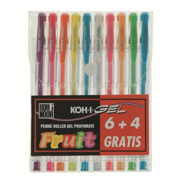 Koh-I-Noor Penna Gel 0,7mm Colori Pastello Assortiti - Astuccio da 10 pz con Fusto Trasparente e Puntale in Metallo