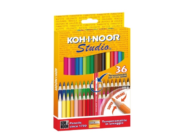 Koh-I-Noor Matite Colorate Studio - Astuccio 36 Pezzi - Mina Super Resistente da 2,9 mm - Fusto Esagonale