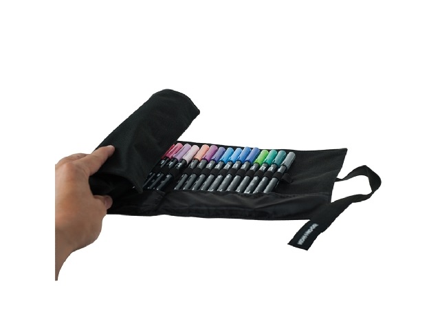 Koh-I-Noor Djtb-24 Astuccio Arrotolabile Nero - 24 Scomparti con Astuccio Zip Interno - Dimensioni 7,5 x 21,5 cm