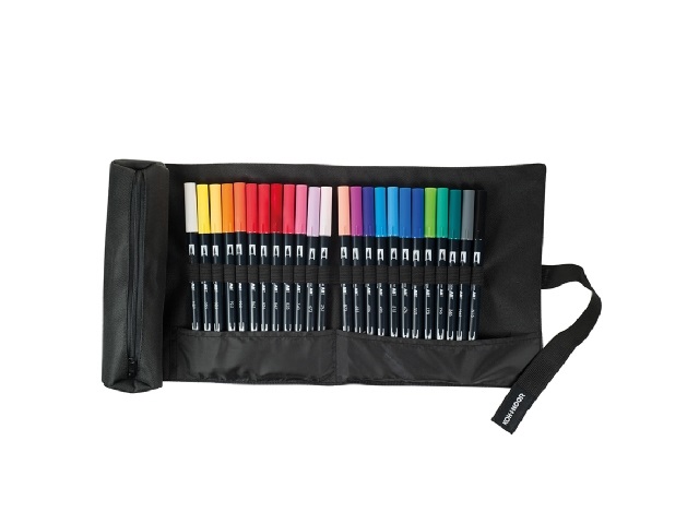 Koh-I-Noor Djtb-24 Astuccio Arrotolabile Nero - 24 Scomparti con Astuccio Zip Interno - Dimensioni 7,5 x 21,5 cm