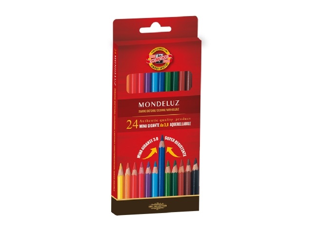 Koh-I-Noor H2140N Matite Colorate Acquerellabili 24 pz - Mina da 3,8 mm, Sezione Esagonale, Legno di Cedro
