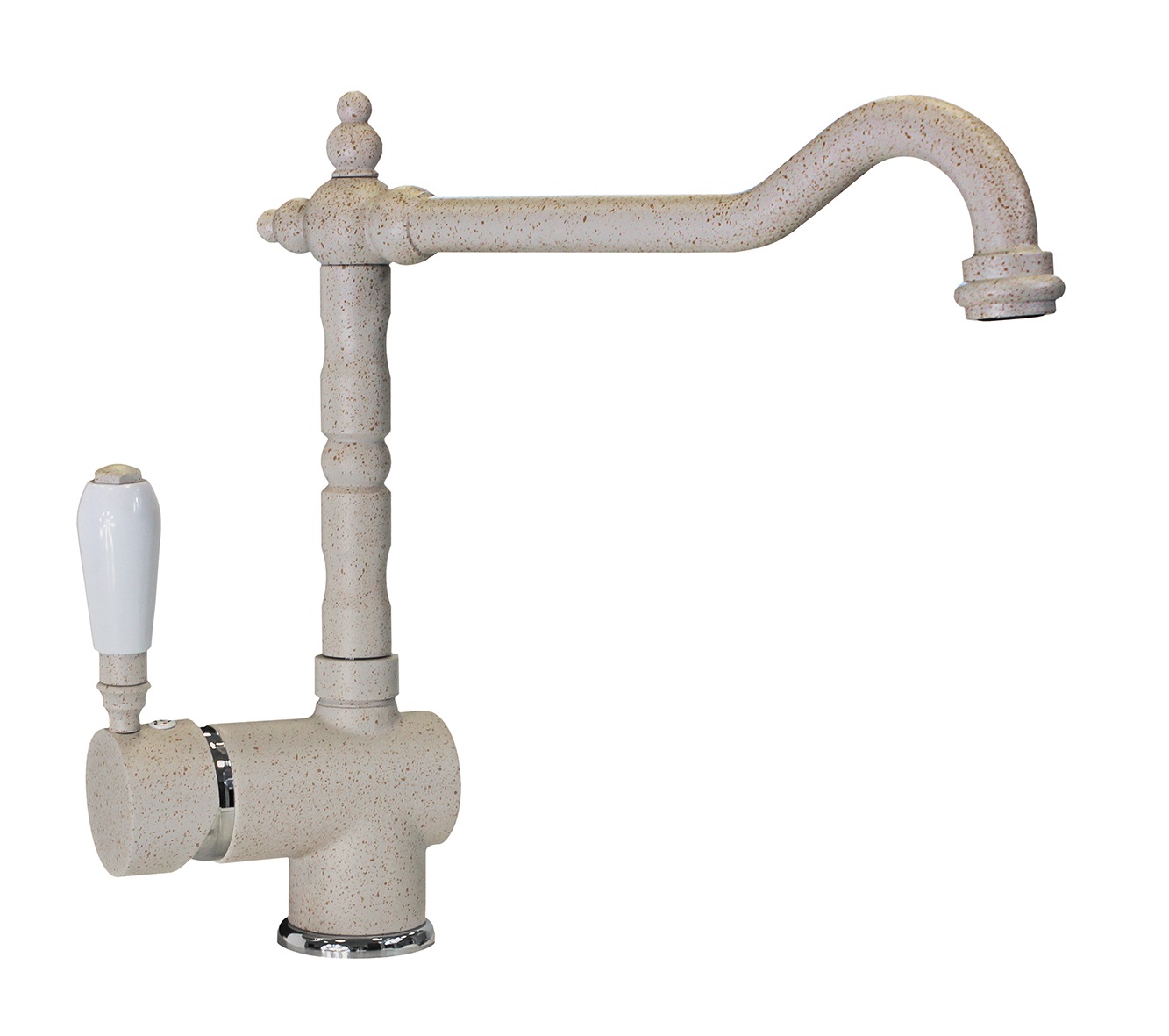 Plados Miscelatore Cucina Monocomando MIXOLD Old Fashion con Canna Girevole e Leva Laterale - Bianco Latte e Cromato