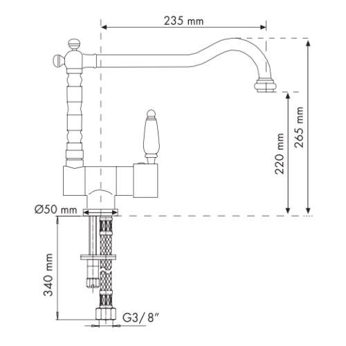 Plados Miscelatore Cucina Monocomando MIXOLD Old Fashion con Canna Girevole e Leva Laterale - Bianco Latte e Cromato