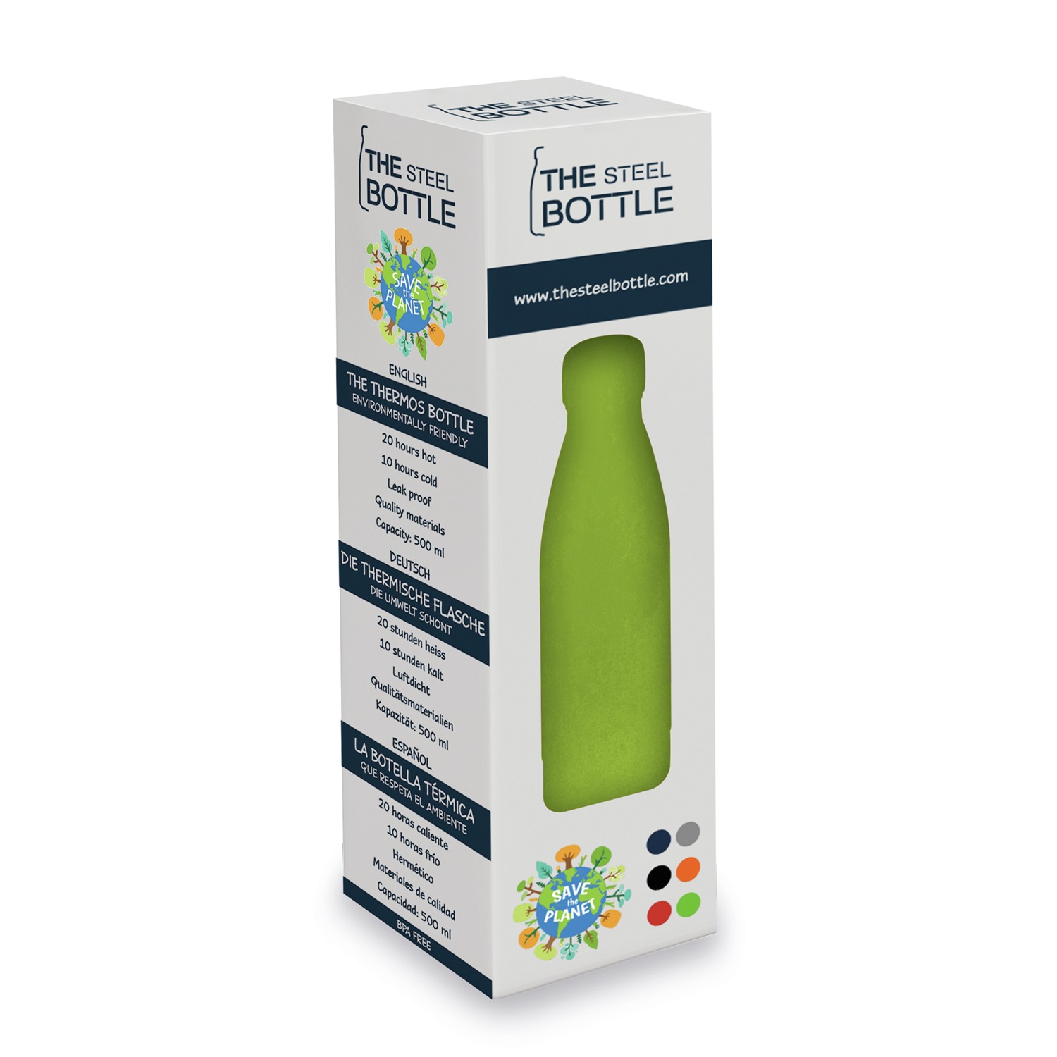 The Steel Bottle Classic Bottiglia Termica Verde 500 ml - Acciaio Inox, Mantiene Caldo fino a 20 Ore e Freddo fino a 10 Ore