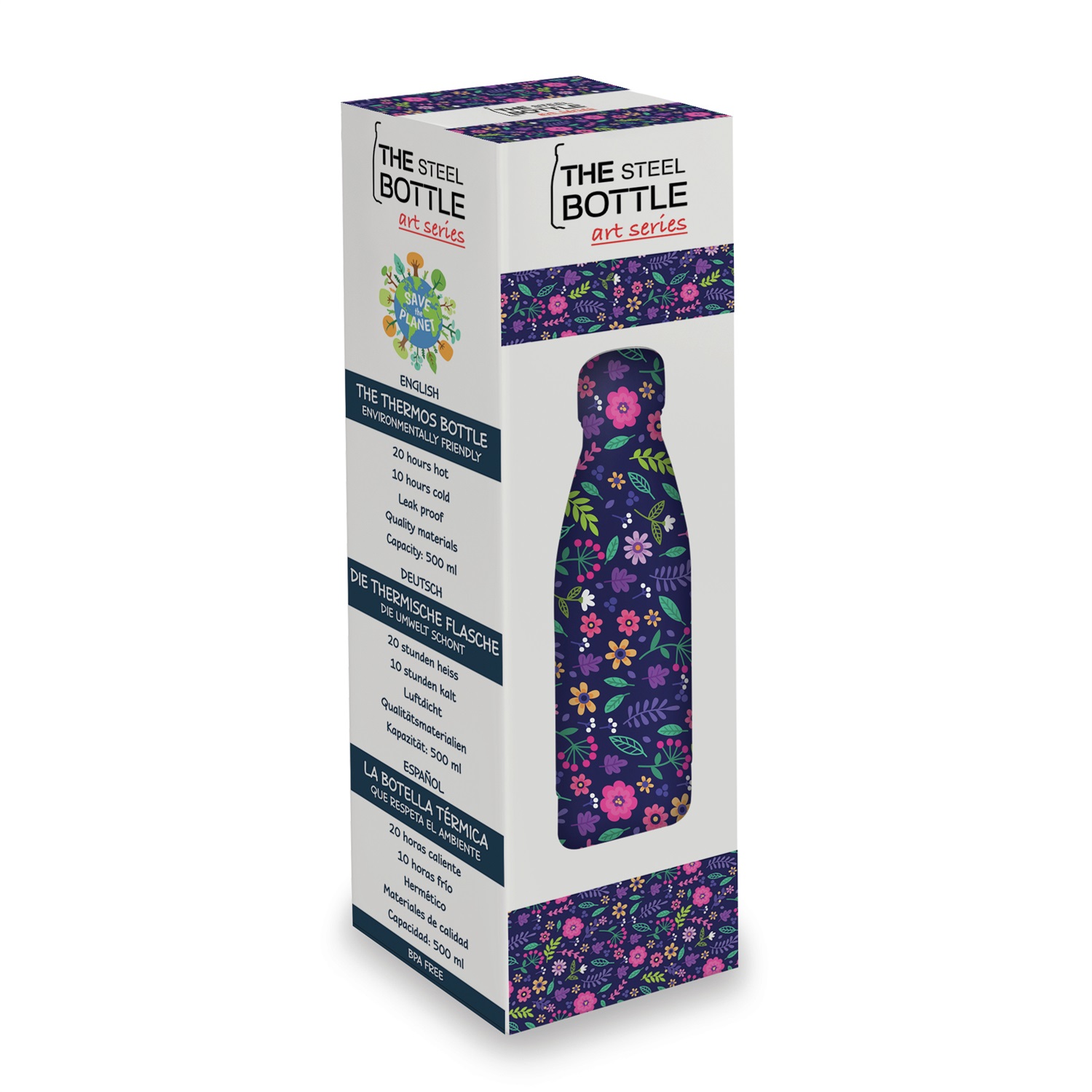 The Steel Bottle - Borraccia Termica in Acciaio Inox 500 ml con Isolamento Sottovuoto e Design Cartoon Flowers