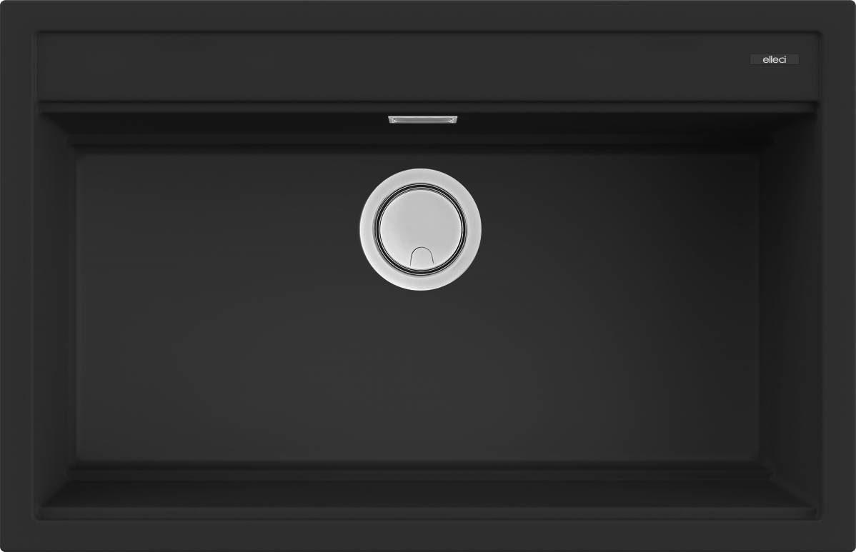 Elleci Best 130 Lavello Montato su Piano Rettangolare in Keratek Plus Nero - 1 Vasca 79 x 51 cm