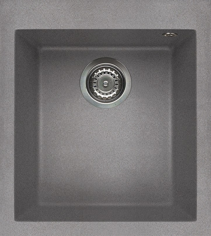 Elleci Quadra 100 Lavello da Incasso 1 Vasca 41 x 50 cm in Granitek Cemento con Sifone Salvaspazio e Accessori Inclusi