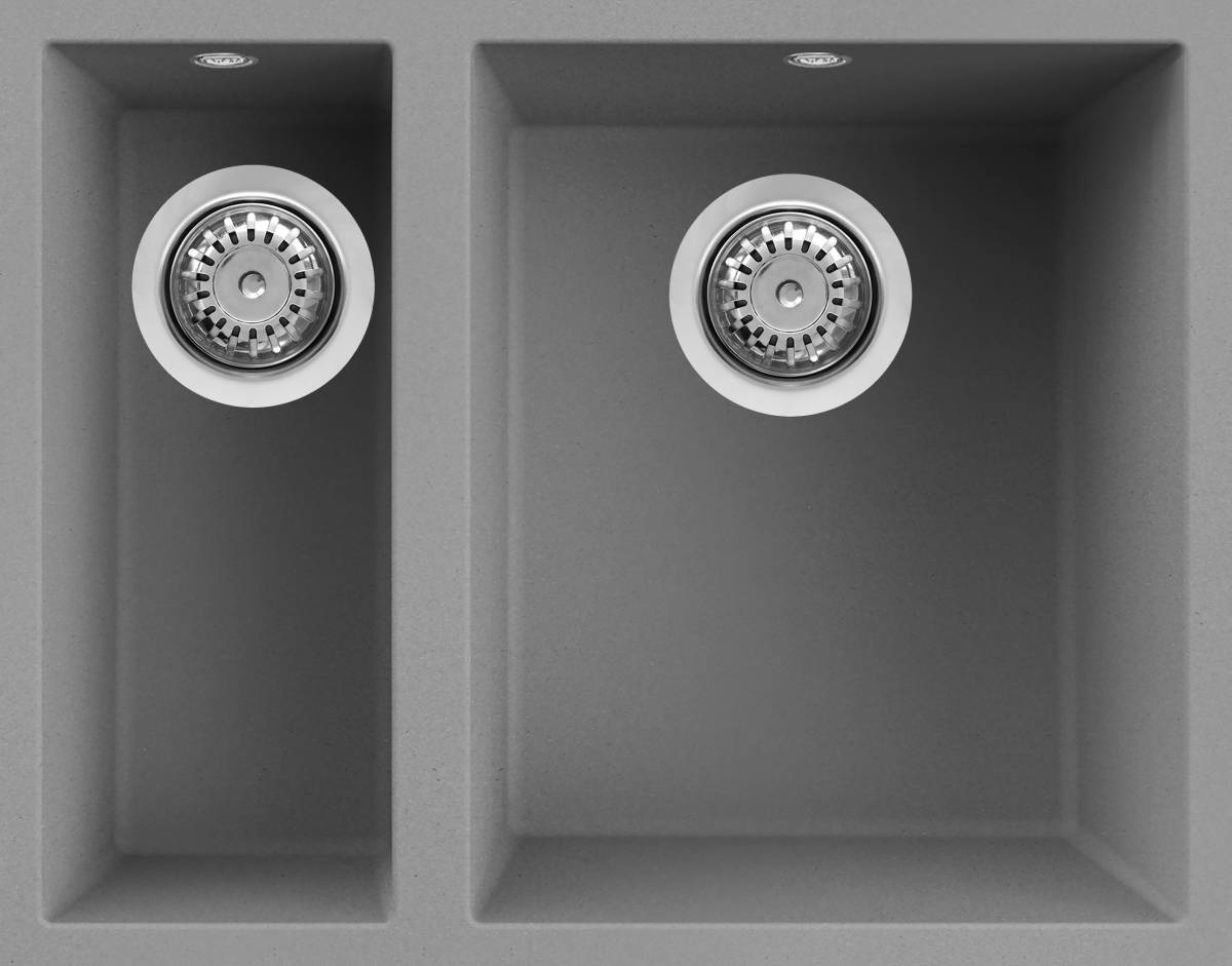 Elleci Lavello Quadra 150 Sottotop 56 x 44 cm in Granitek Grigio Cemento, 2 Vasche