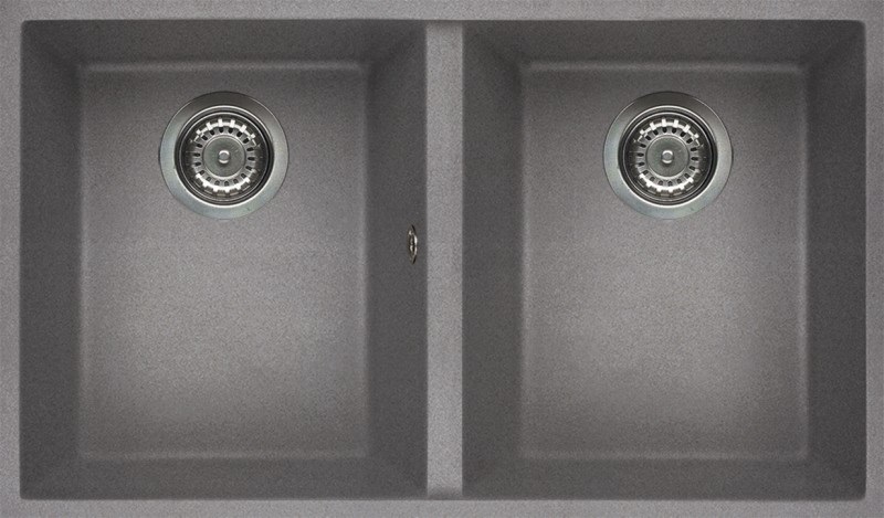 Elleci Quadra 350 Sottotop - Lavello Sottopiano Rettangolare in Granitek Grigio Cemento, 2 Vasche, 760x435 mm