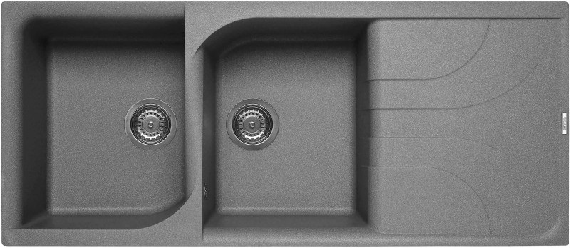 Elleci Ego 500 Lavello Montato su Piano Rettangolare in Granitek Cemento con 2 Vasche e Gocciolatoio Reversibile