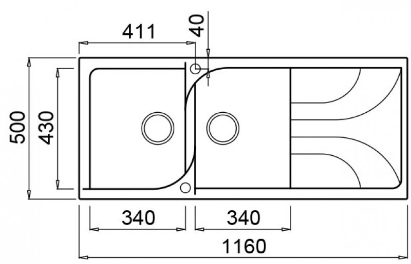 Elleci Ego 500 Lavello Montato su Piano Rettangolare in Granitek Cemento con 2 Vasche e Gocciolatoio Reversibile