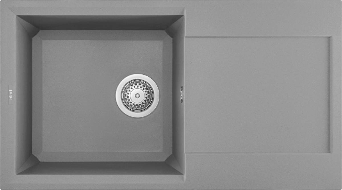 Elleci Easy 290 Lavello Incasso 1 Vasca con Gocciolatoio Reversibile in Granitek Grigio Cemento - Dimensioni 780 x 435 mm