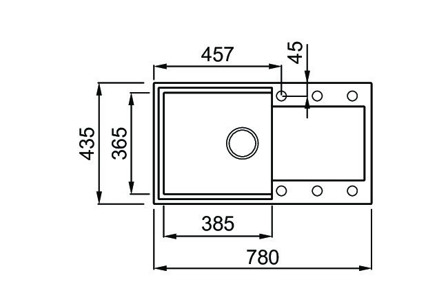 Elleci Easy 290 Lavello Incasso 1 Vasca con Gocciolatoio Reversibile in Granitek Grigio Cemento - Dimensioni 780 x 435 mm