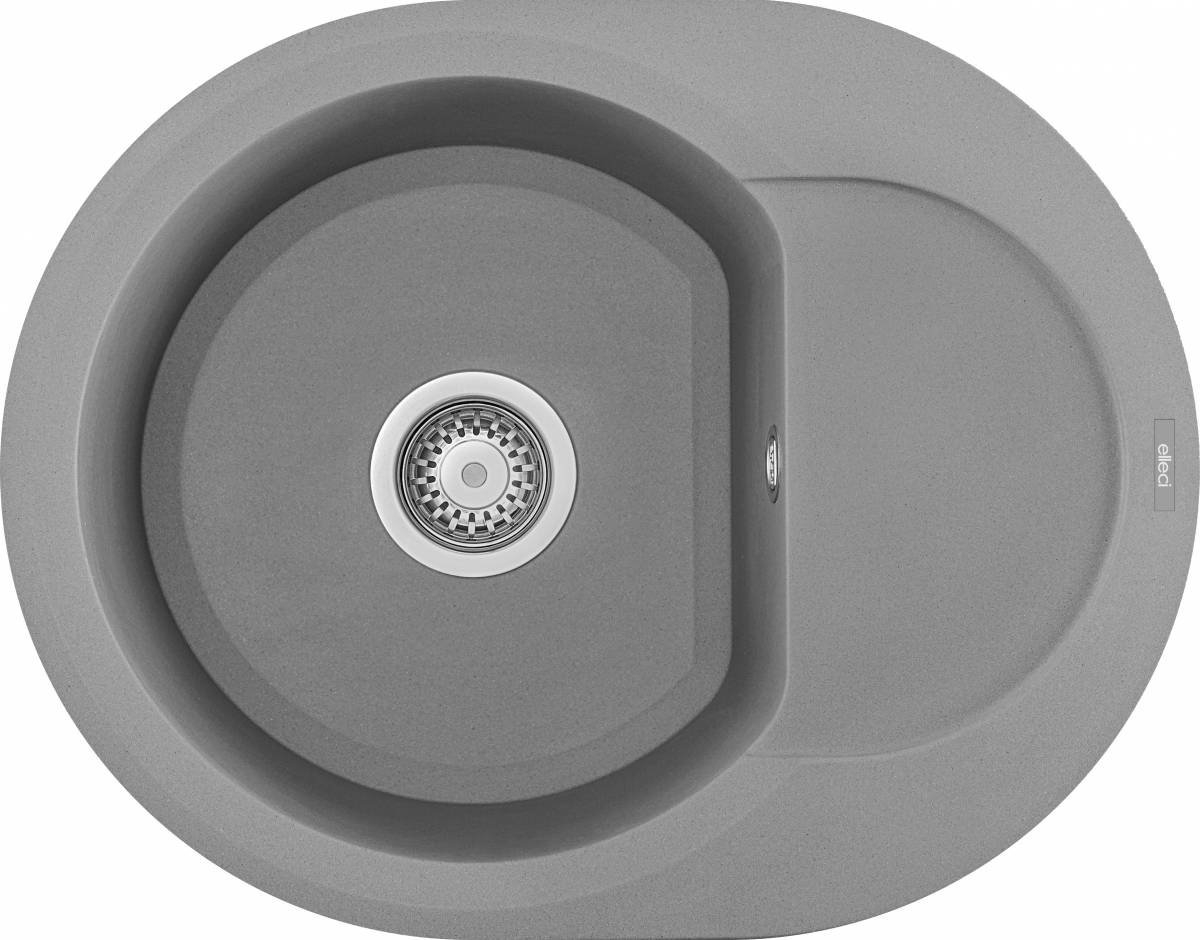 Elleci Lavello Easy Round 600 - 60 x 47 cm, 1 Vasca con Gocciolatoio Reversibile, Finitura Granitek Grigio Cemento